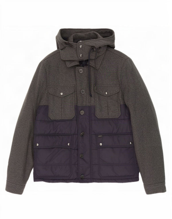 Мужская стеганая куртка с капюшоном Tommy Hilfiger UK 40, большая серая с цветными блоками