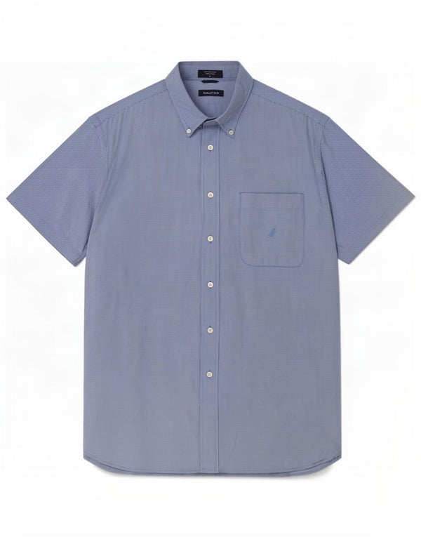 Nautica Mens Short Sleeve Shirt Large Blue Check Cotton