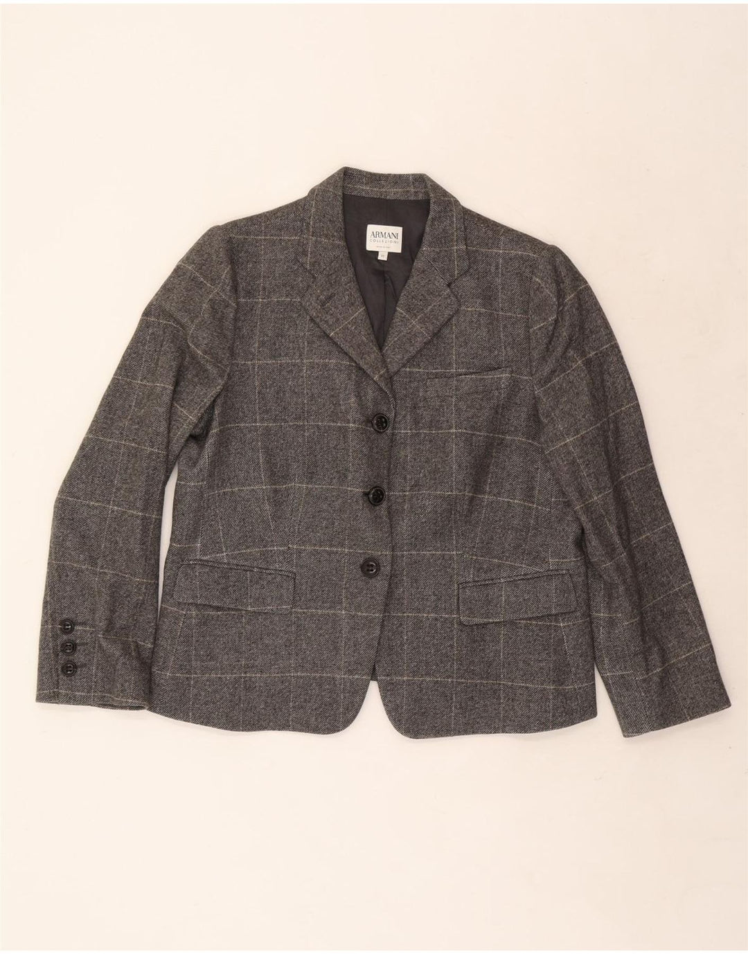 Armani Collezioni Женский пиджак на 3 пуговицах IT 50 XL Серый Шерстяной Клетчатый Пиджак