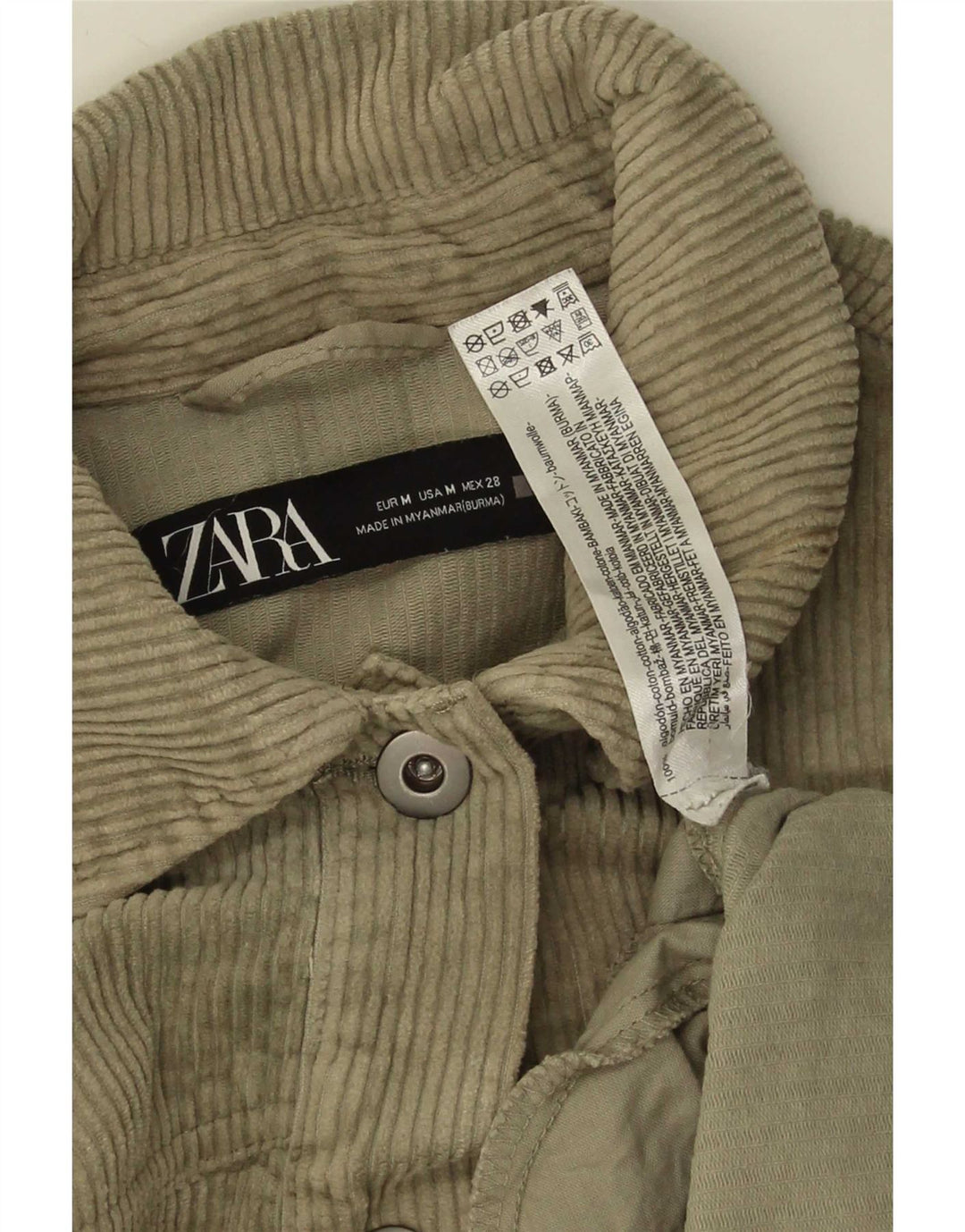 Женская вельветовая куртка Zara UK 14, хлопок среднего цвета хаки