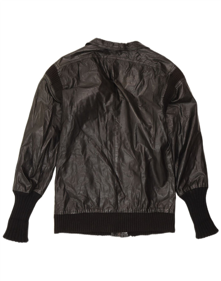 ВИНТАЖНАЯ Женская Кожаная Куртка UK 14 Средний Черный Кожаный