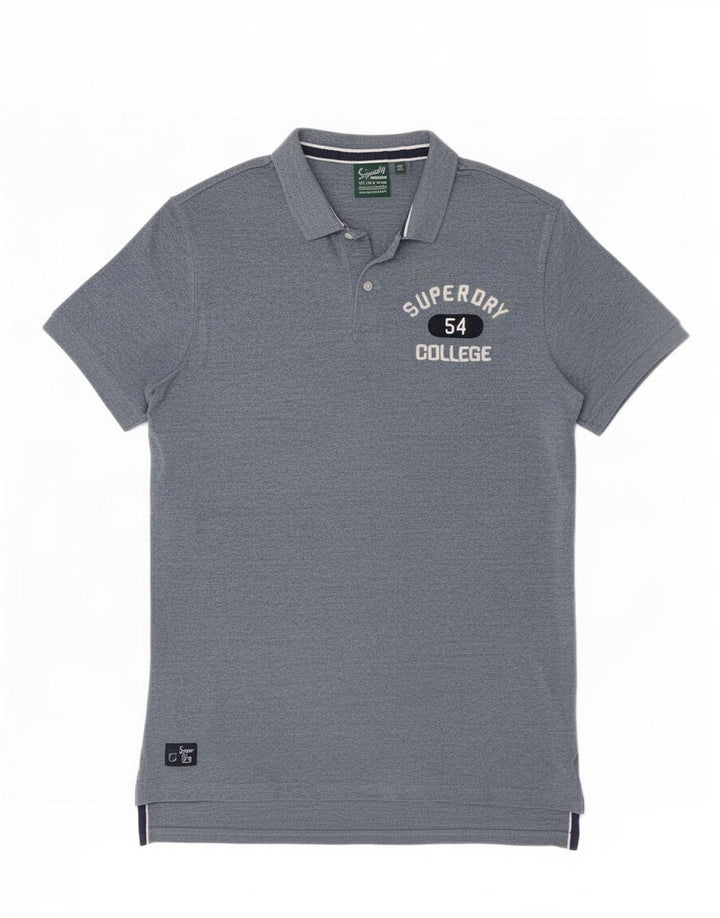 Мужская рубашка-поло с рисунком Superdry, большая синяя хлопковая ткань