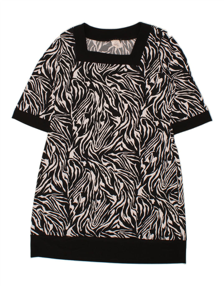 VINTAGE Womens Basic Dress UK 16 Large Black Animal Print Polyester Vintage Vintage and Second-Hand Vintage from Messina Hembry 