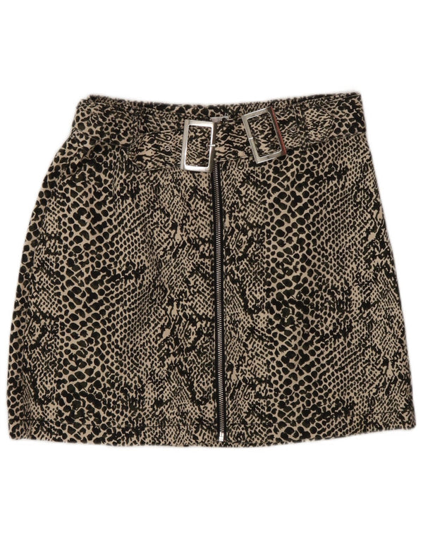 Женская мини-юбка Topshop UK 12, средний размер W30, черный хлопок с животным принтом