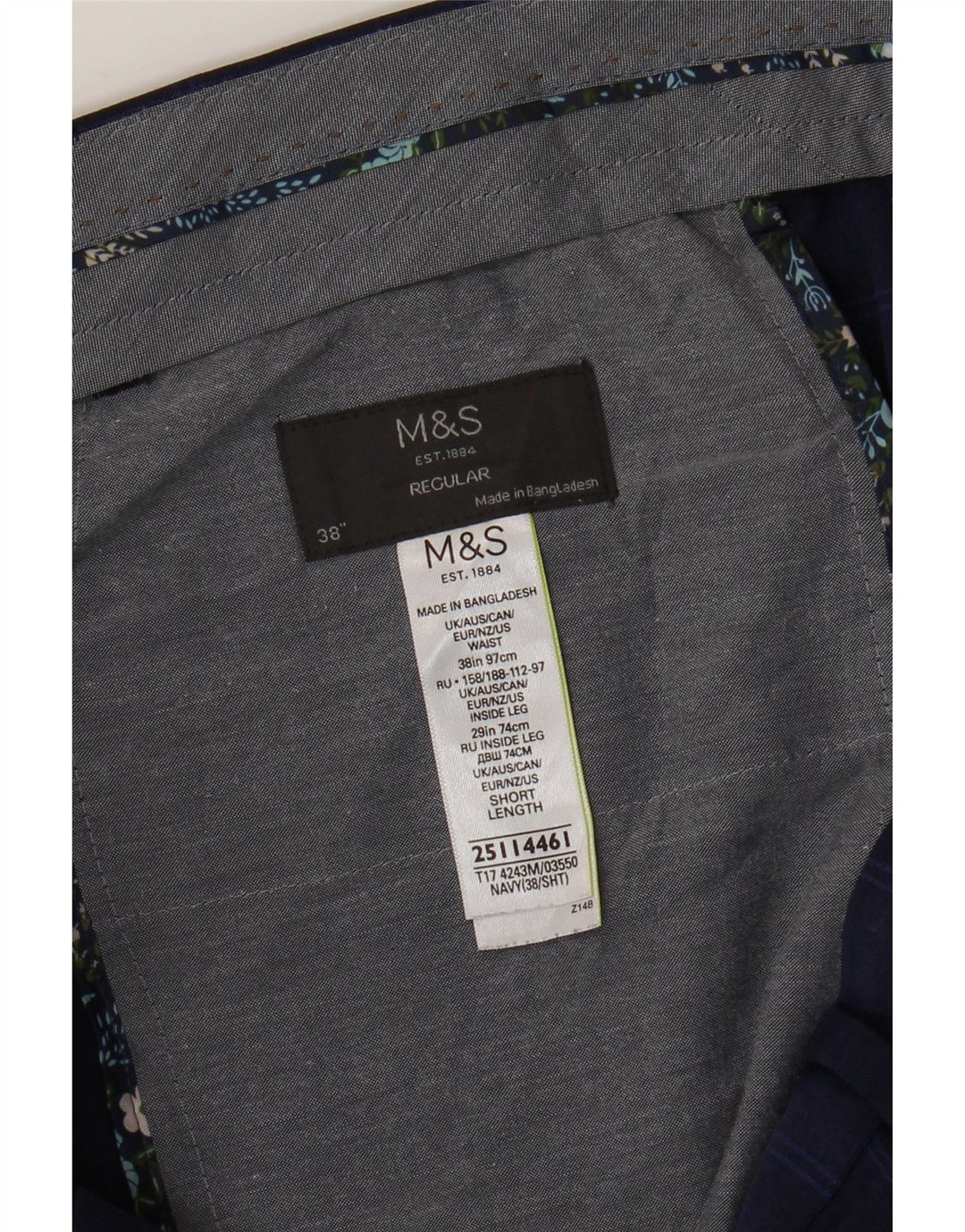Мужские костюмные брюки классического кроя Marks & Spencer W38 L29 темно-синие в клетку
