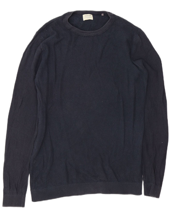 Мужской джемпер с круглым вырезом Jack & Jones, средний темно-синий хлопковый свитер