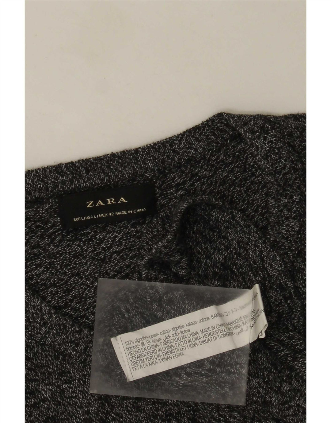 Мужской джемпер с круглым вырезом Zara, большой серый хлопок с крапинками