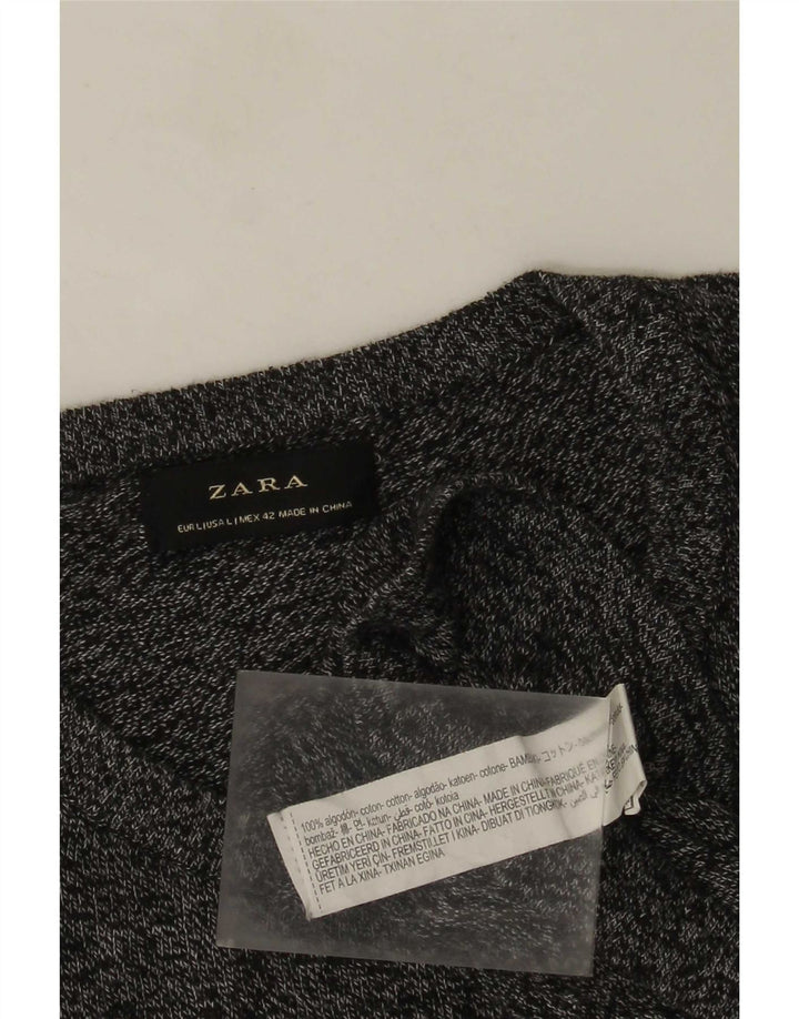 Мужской джемпер с круглым вырезом Zara, большой серый хлопок с крапинками