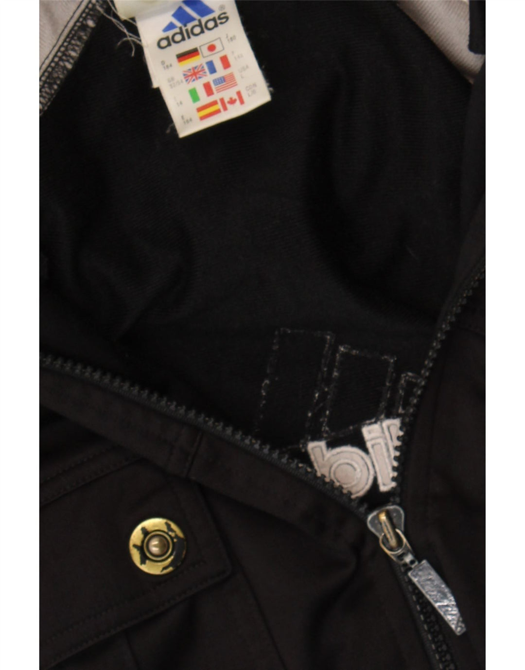 ADIDAS Boys Graphic Tracksuit Top Jacket 13-14 Years Large Black Vintage Adidas and Second-Hand Adidas from Messina Hembry 