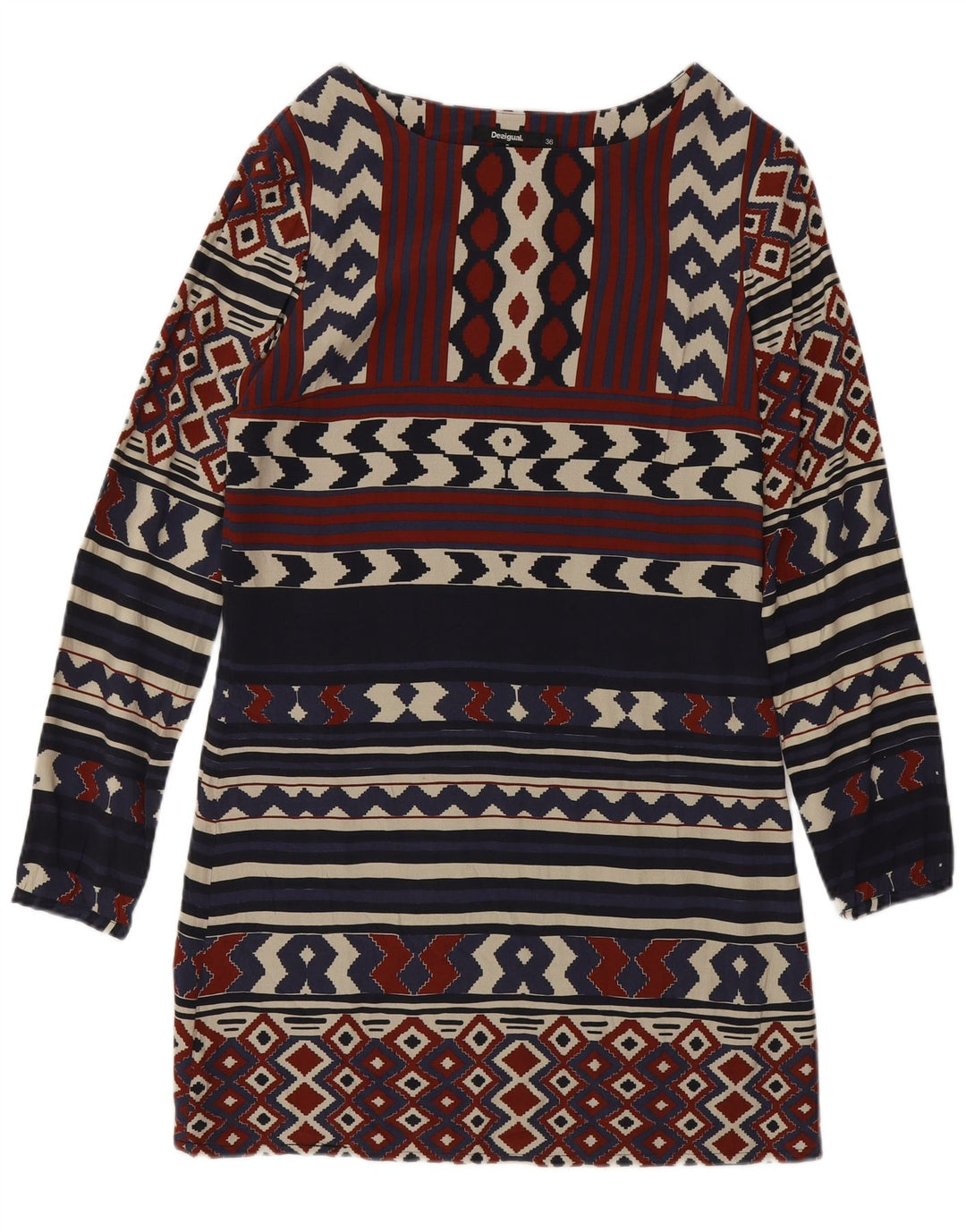 Женское платье-футляр Desigual с длинным рукавом EU 36, маленькое темно-синее с геометрическим рисунком