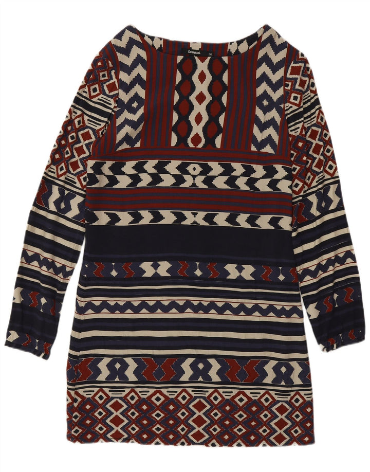 Женское платье-футляр Desigual с длинным рукавом EU 36, маленькое темно-синее с геометрическим рисунком