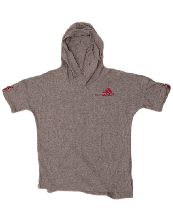 Футболка Adidas с капюшоном для девочек, топ 15–16 лет, XL, серый хлопок с крапинками