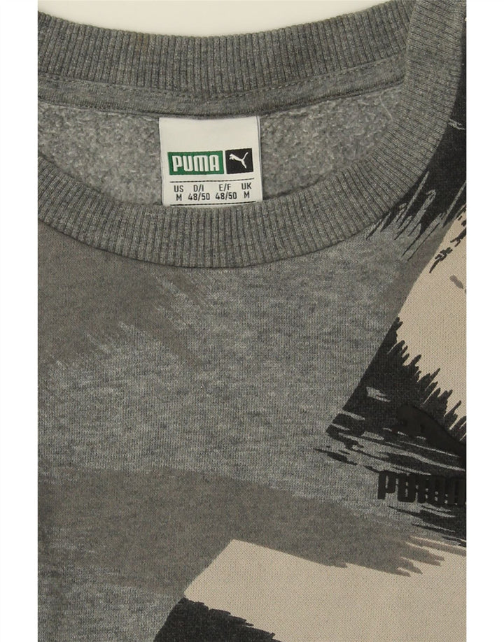 PUMA Mens Abstract Pattern Sweatshirt Jumper Medium Grey Cotton Vintage Puma and Second-Hand Puma from Messina Hembry 