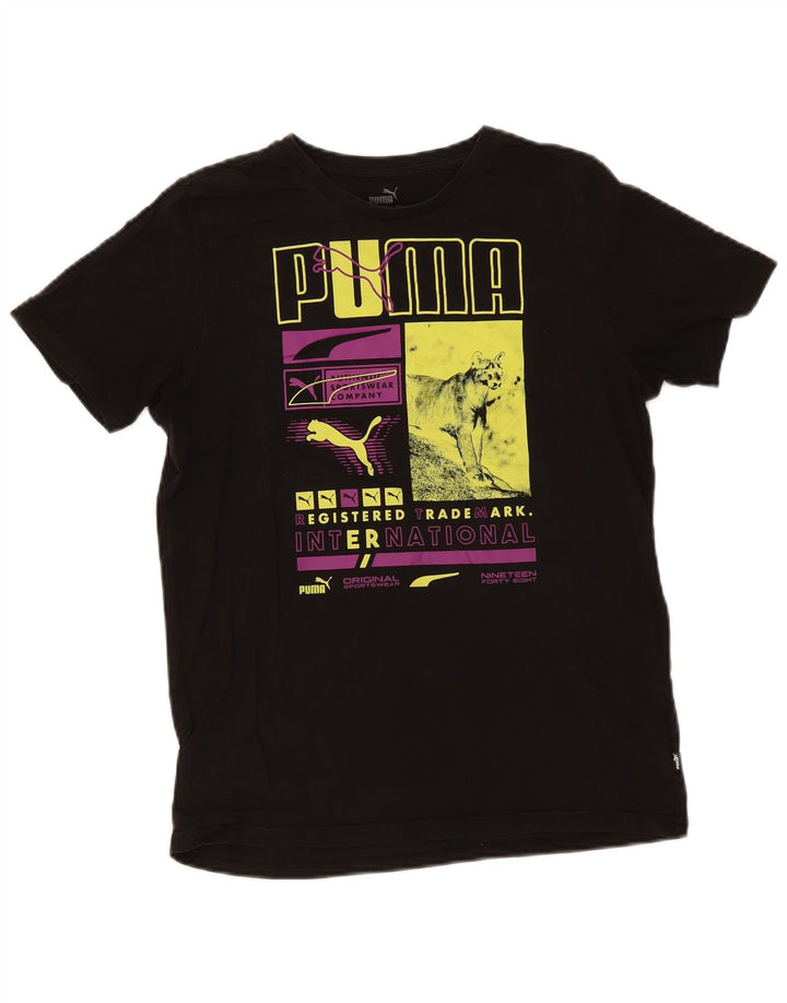 Мужская футболка с рисунком Puma, маленькая, черная, хлопковая