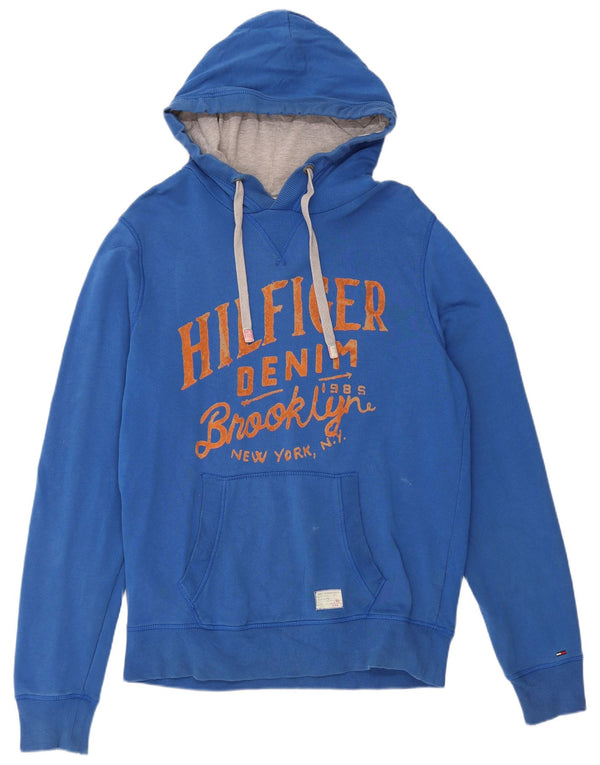 Tommy Hilfiger Mens Graphic Hoodie Jumper Large Blue Cotton