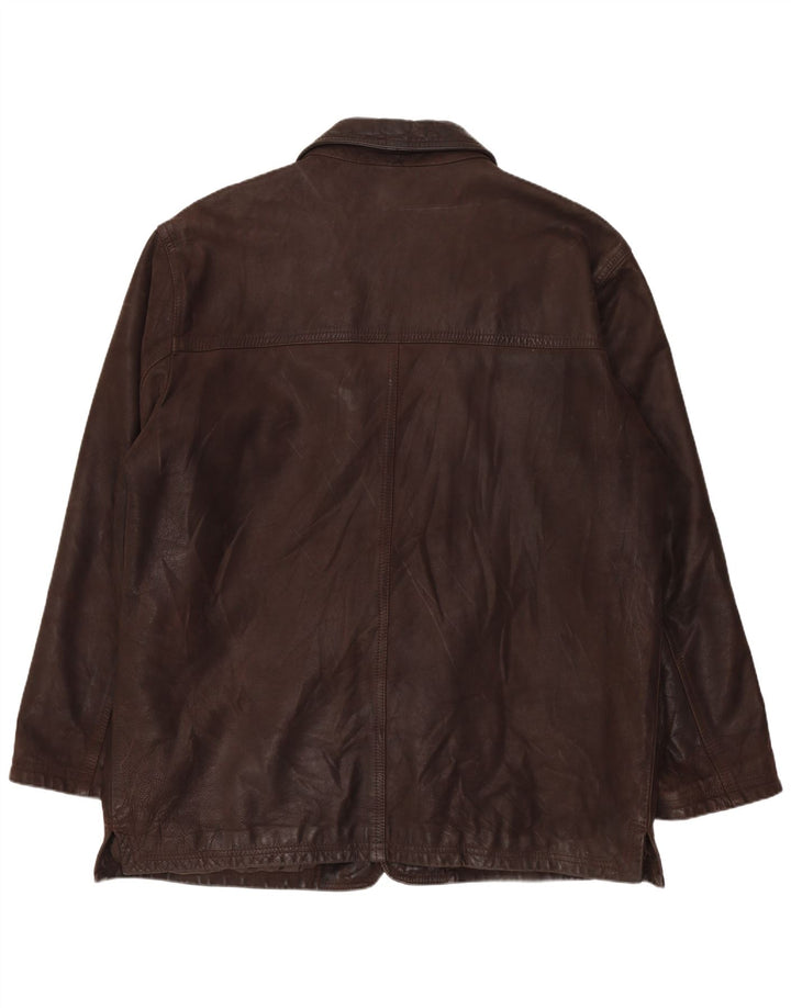 Мужской кожаный пиджак BIKERS на 4 пуговицах IT 58 4XL Коричневый кожаный
