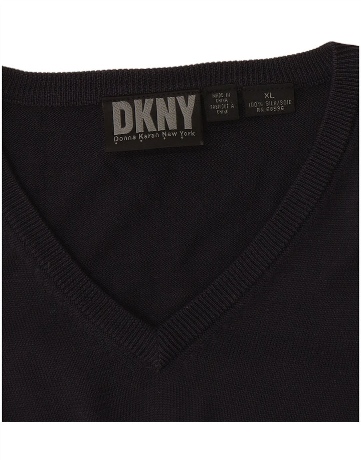 Мужской джемпер с v-образным вырезом Dkny XL, темно-синий, шелковый