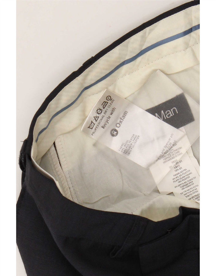 Мужские прямые костюмные брюки Marks & Spencer W32 L31 темно-синие, шерсть