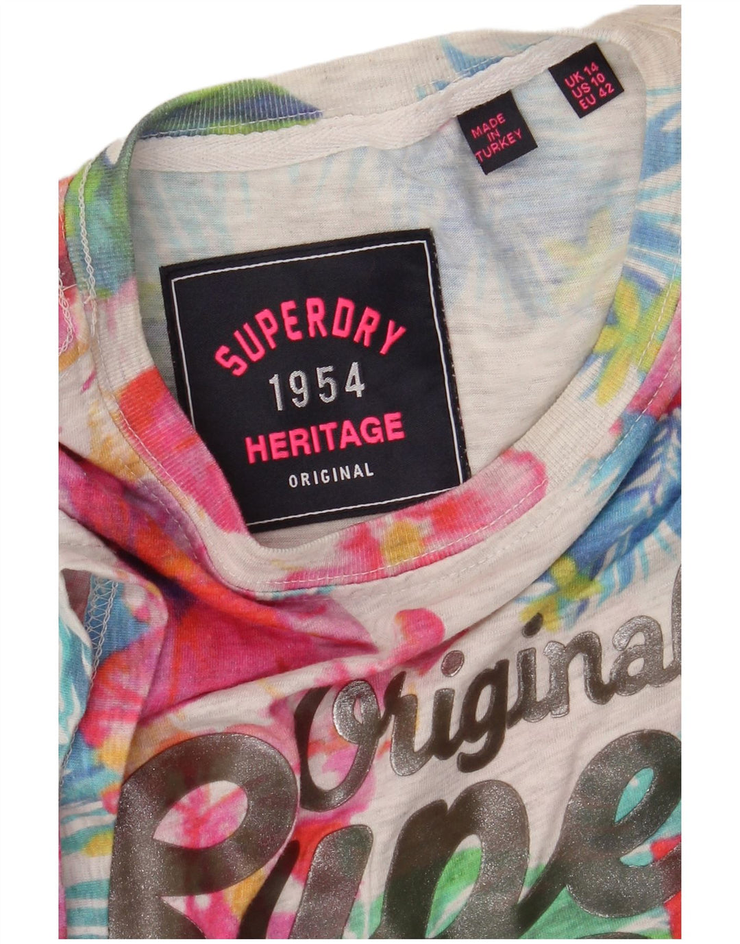 SUPERDRY Womens Heritage Graphic T-Shirt Top UK 14 Medium Multicoloured