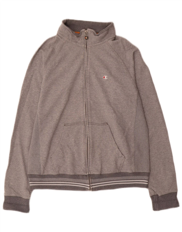 CHAMPION Womens Tracksuit Top Jacket UK 14 Medium Grey Flecked Cotton