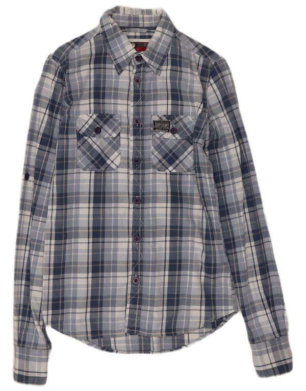 Superdry Mens Graphic Shirt Small Blue Check Cotton