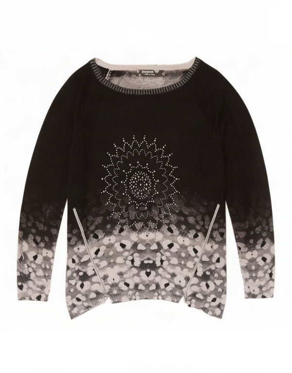 Женский свитер с вырезом «лодочка» Desigual UK 14, средний черный с цветочным принтом