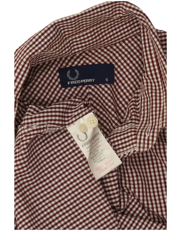 Мужская рубашка Fred Perry маленького размера, бордовый, хлопок в мелкую клетку