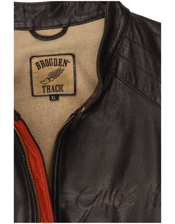 Мужская укороченная кожаная куртка с графическим рисунком Brogden UK 42 XL, черная с цветными блоками