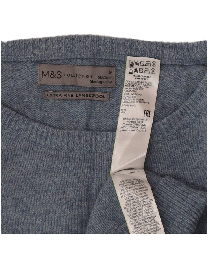 Мужской джемпер с вырезом лодочкой Marks & Spencer, классический синий шерстяной свитер среднего размера