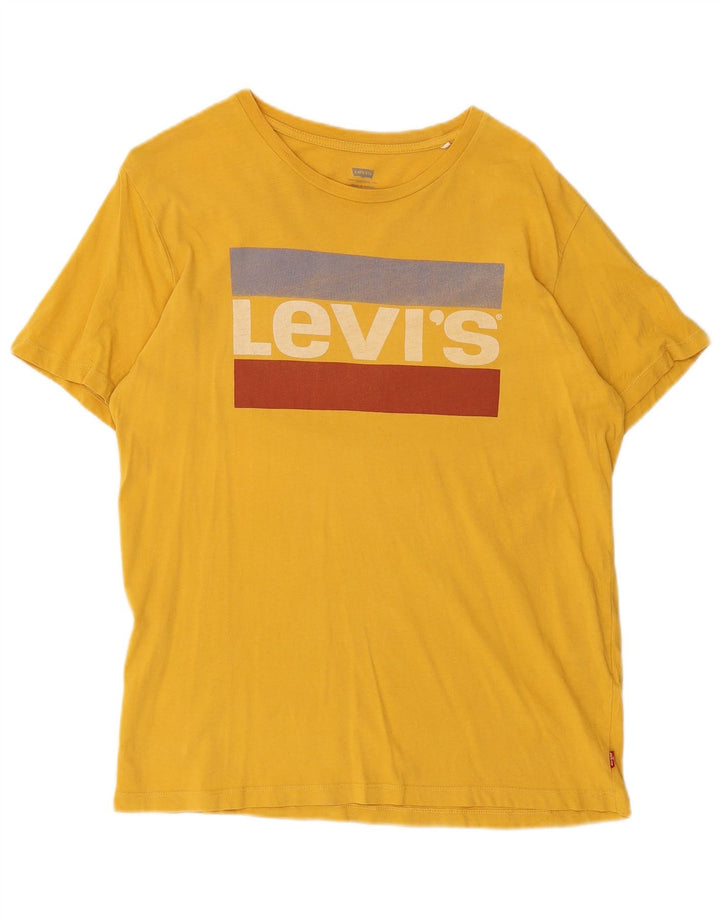 Мужская футболка с рисунком Levi's, хлопковый топ среднего желтого цвета с цветными блоками