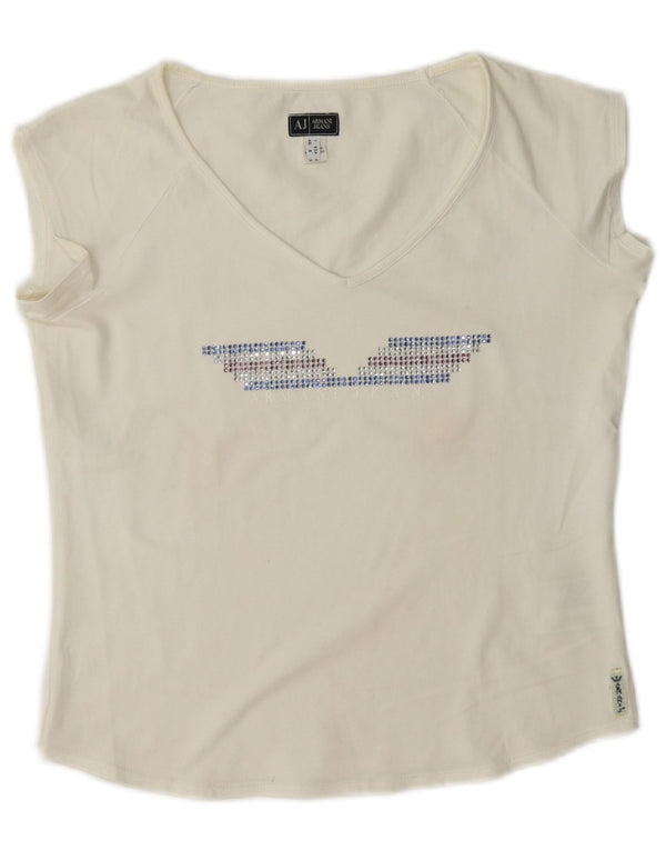 Женская укороченная футболка с рисунком Armani Jeans Top UK 10, маленький белый хлопок