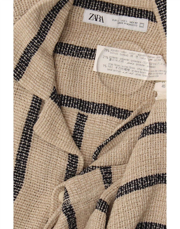 Мужская рубашка с коротким рукавом Zara, хлопковая большая бежевая полоска