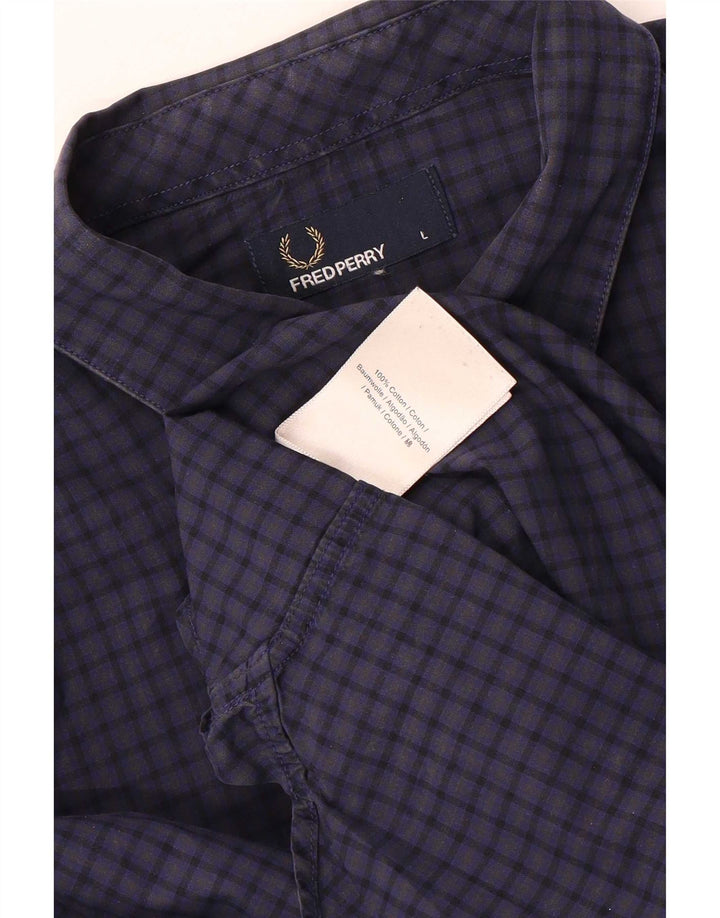 Мужская рубашка FRED PERRY, большая темно-синяя хлопковая клетка в мелкую клетку