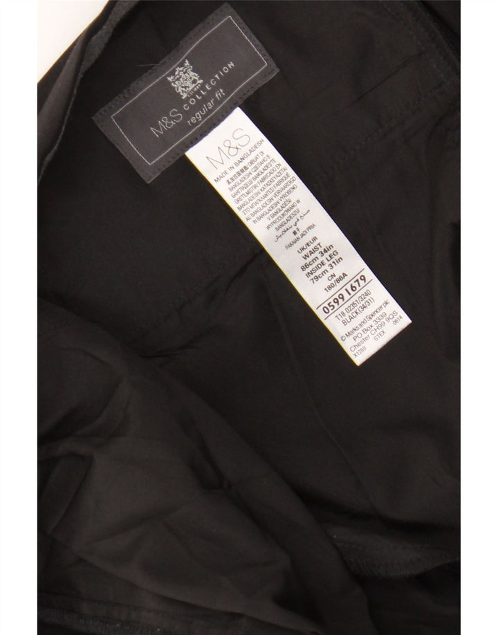 Мужские костюмные брюки классического кроя Marks & Spencer W34 L27, черный полиэстер