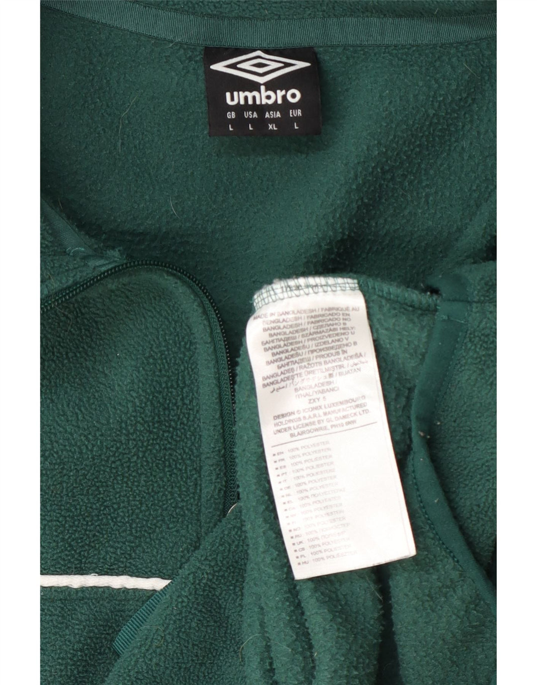 Мужской флисовый джемпер Umbro с рисунком на молнии, большой зеленый полиэстер