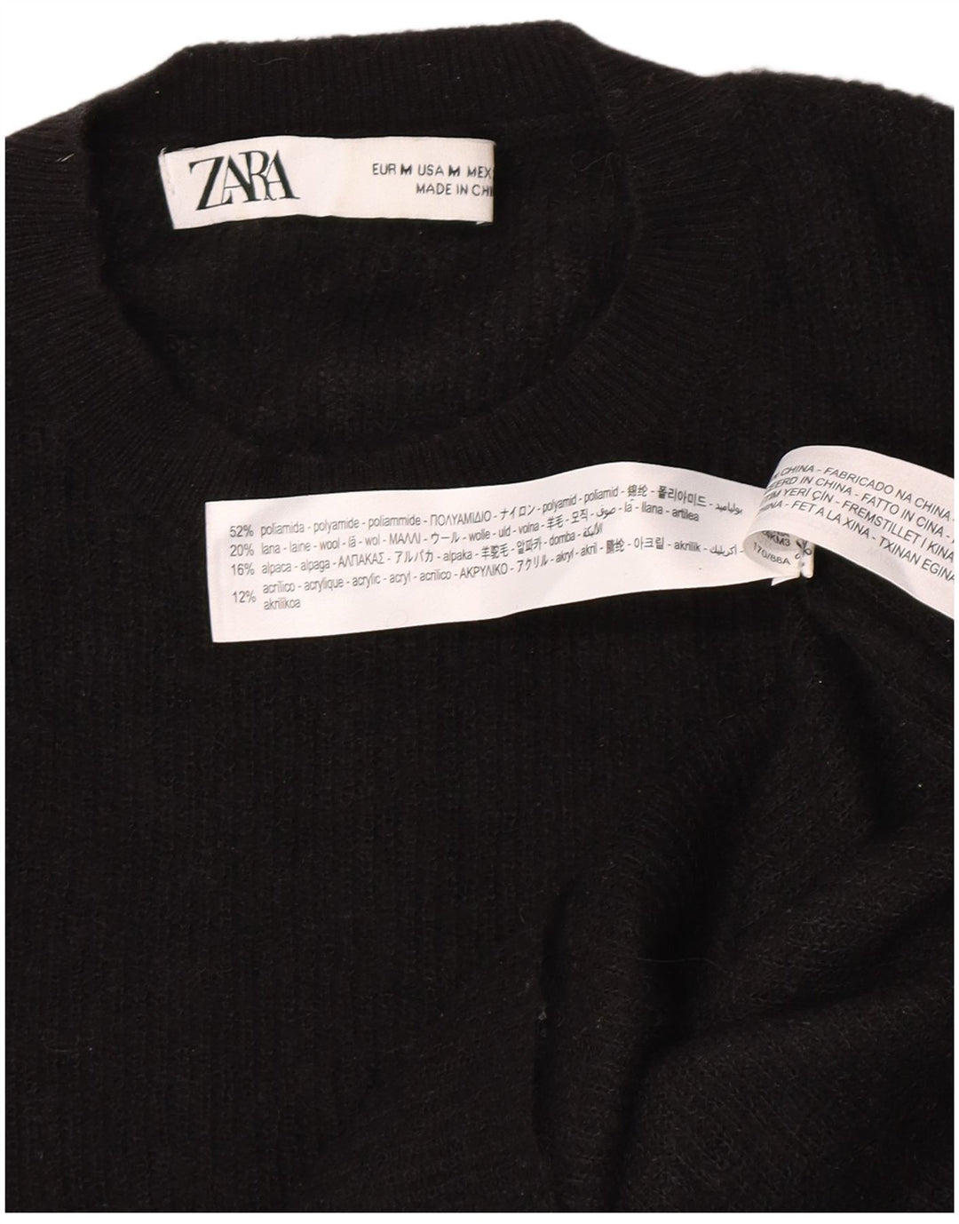 Женский джемпер с круглым вырезом Zara UK 12, средний черный полиамид