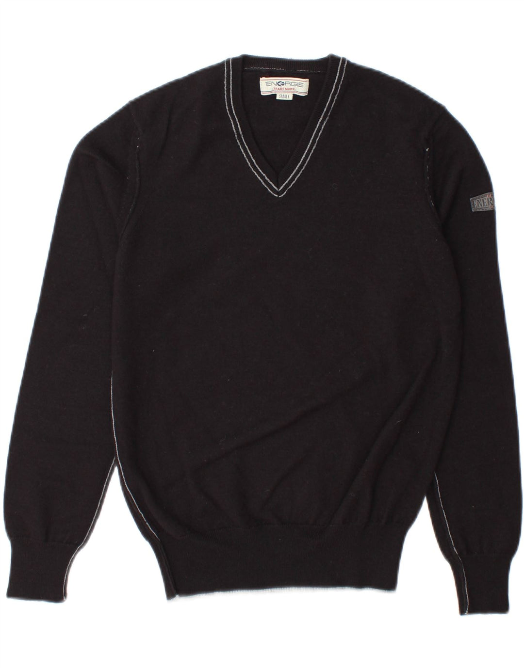 ENERGIE Womens V-Neck Jumper Sweater UK 10 Small Black Wool Vintage Energie and Second-Hand Energie from Messina Hembry 