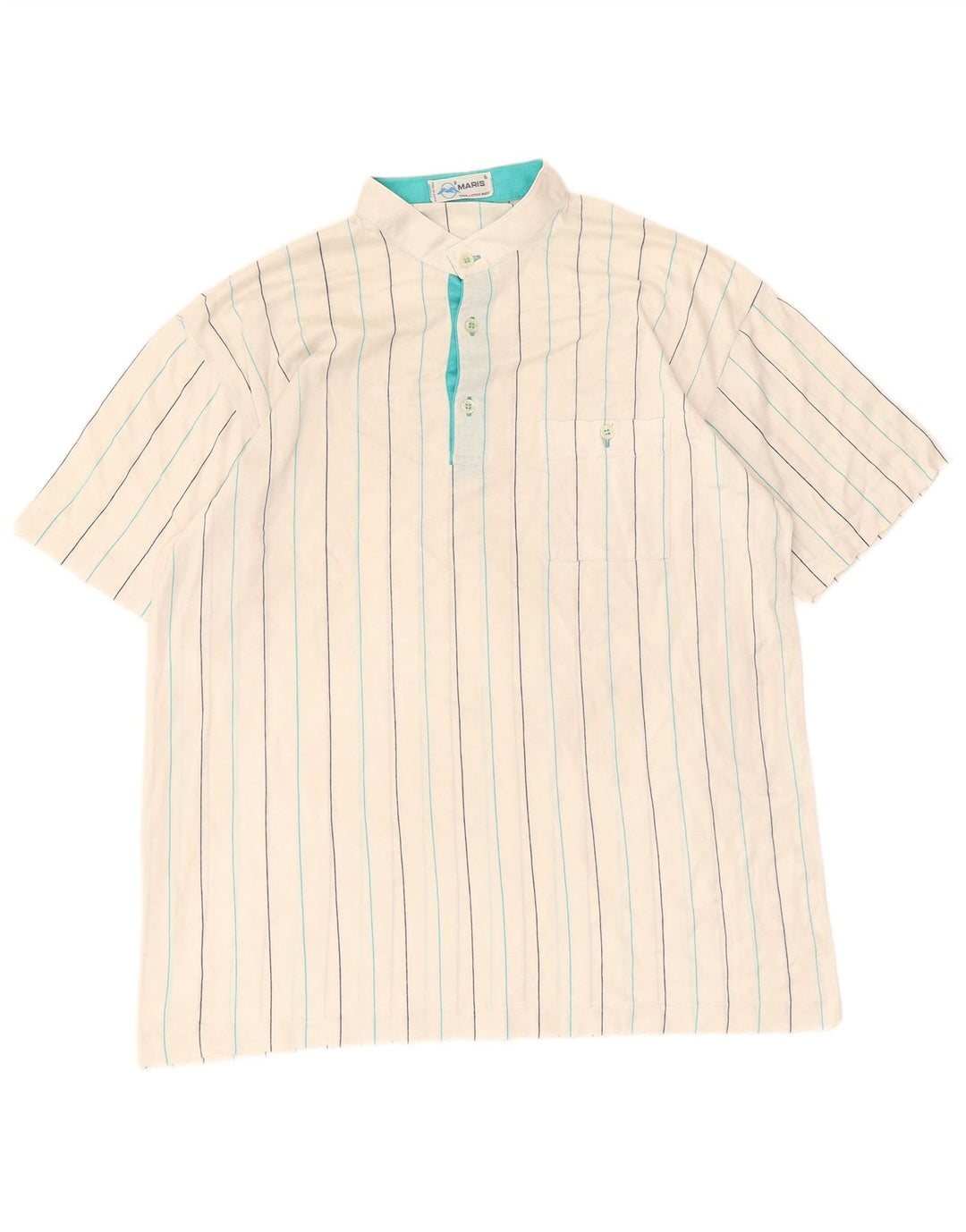 VINTAGE Mens Polo Shirt Medium Off White Striped Cotton