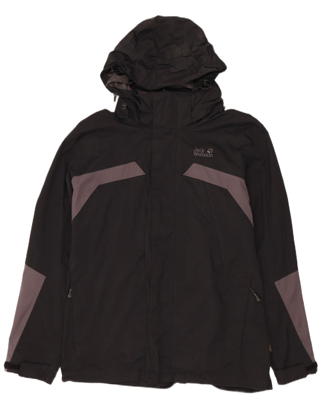 Мужская куртка-дождевик JACK WOLFSKIN с капюшоном, Великобритания 36/38, средний черный с цветными блоками