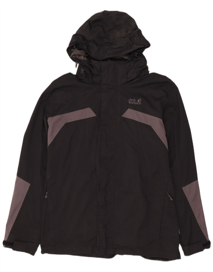 Мужская куртка-дождевик JACK WOLFSKIN с капюшоном, Великобритания 36/38, средний черный с цветными блоками