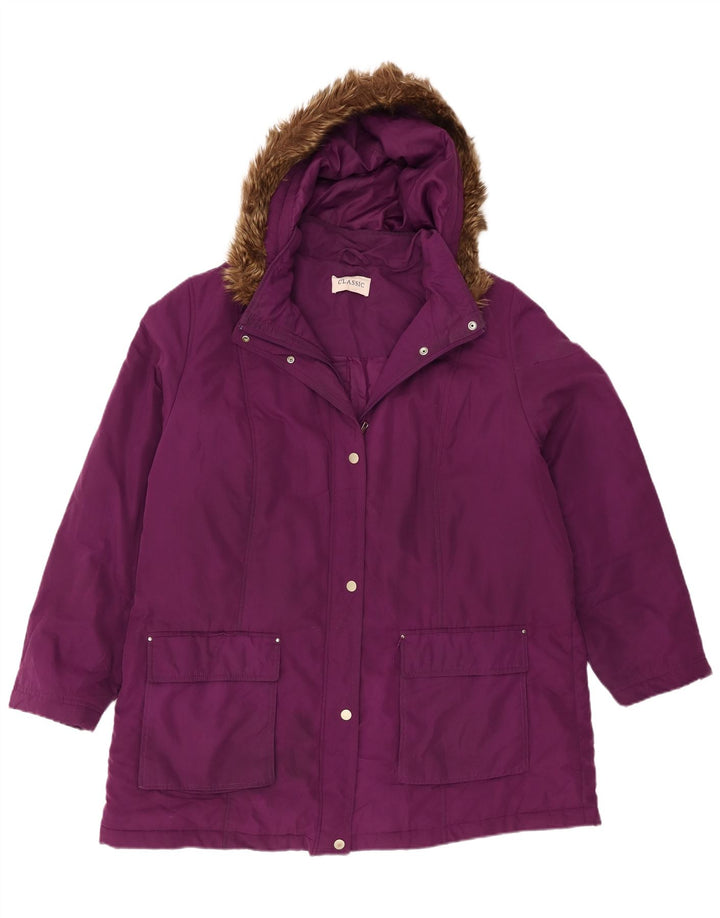Женская парка Marks & Spencer с капюшоном UK 20 2XL Фиолетовый полиэстер