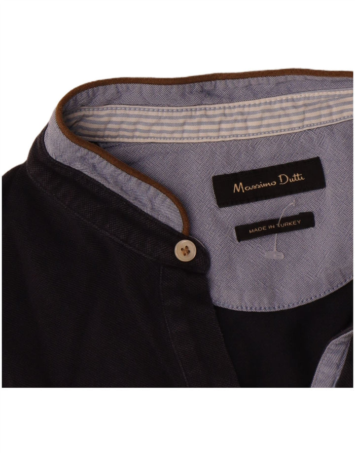 Мужская рубашка-поло Massimo Dutti, средний темно-синий, хлопок с цветными блоками