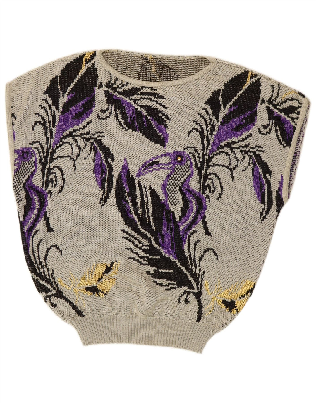 ВИНТАЖНЫЙ женский джемпер без рукавов с вырезом «лодочкой», Великобритания 14, большой серый с цветочным принтом