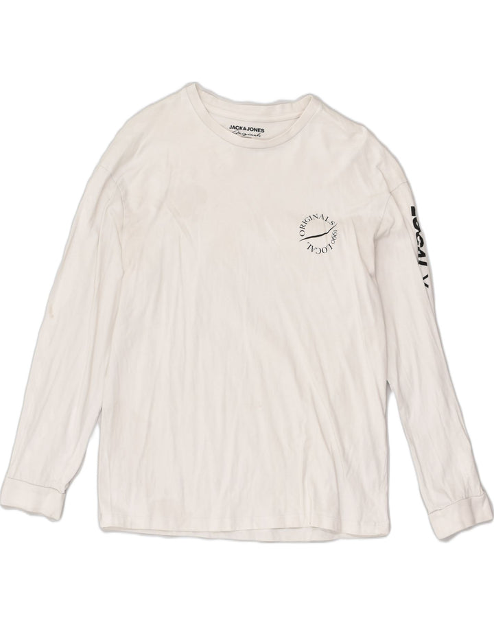 JACK & JONES Mens Graphic Top Long Sleeve Small White Cotton | Vintage Jack & Jones | Thrift | Second-Hand Jack & Jones | Used Clothing | Messina Hembry 