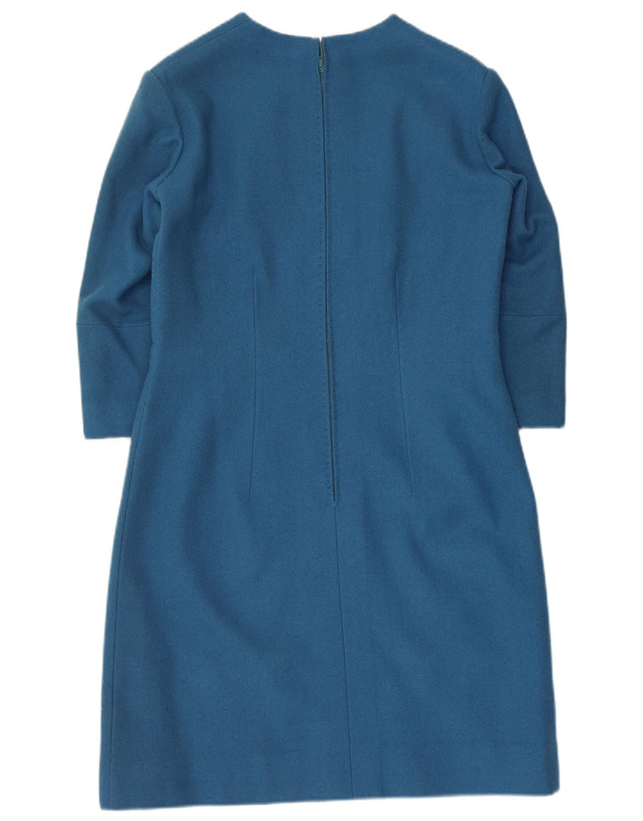 ВИНТАЖНОЕ женское платье-футляр с рукавом 3/4, Великобритания 12, средний синий