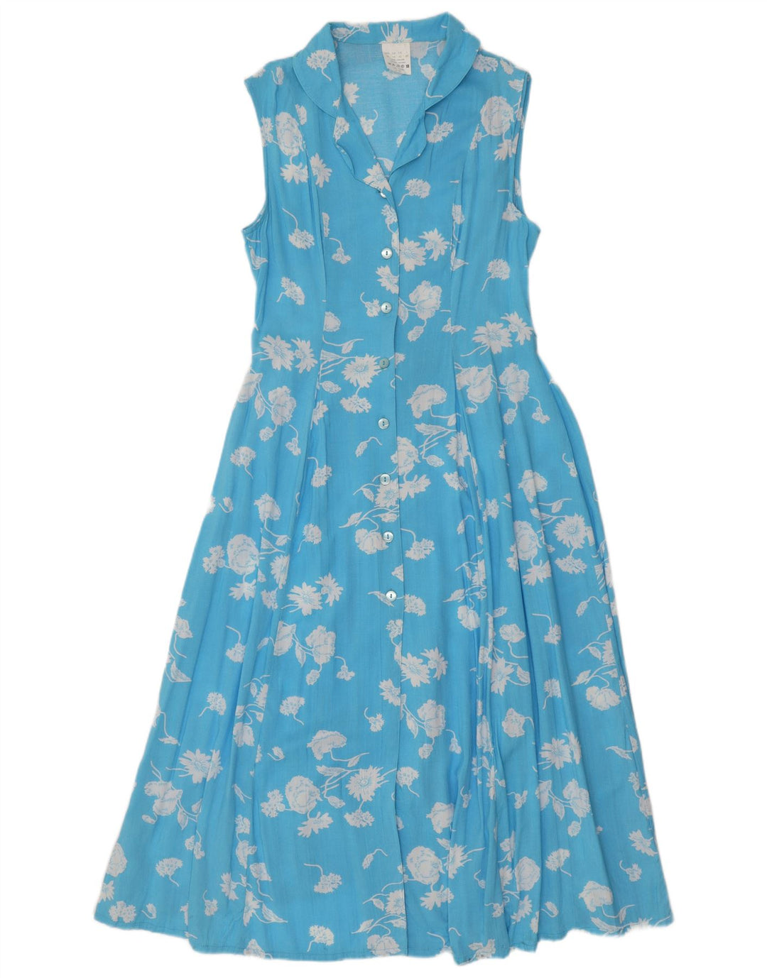 ВИНТАЖНОЕ женское платье макси без рукавов, Великобритания 14, большой синий цветочный вискоза