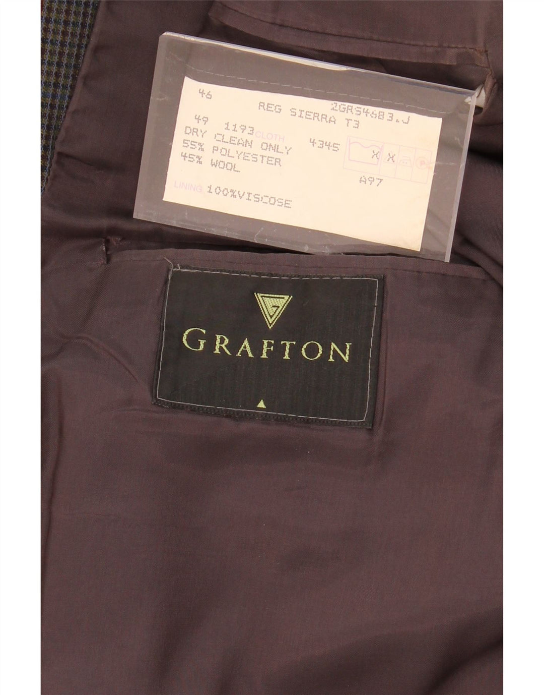 GRAFTON Mens 3 Button Blazer Jacket UK 46 3XL Grey Houndstooth Polyester Vintage Grafton and Second-Hand Grafton from Messina Hembry 