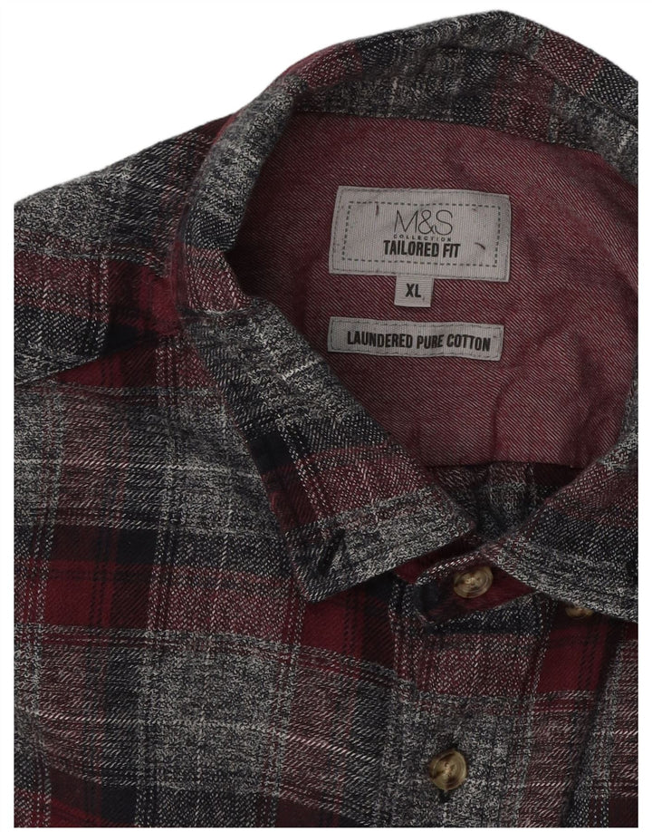Мужская фланелевая рубашка приталенного кроя Marks & Spencer, XL, серая, хлопковая клетка