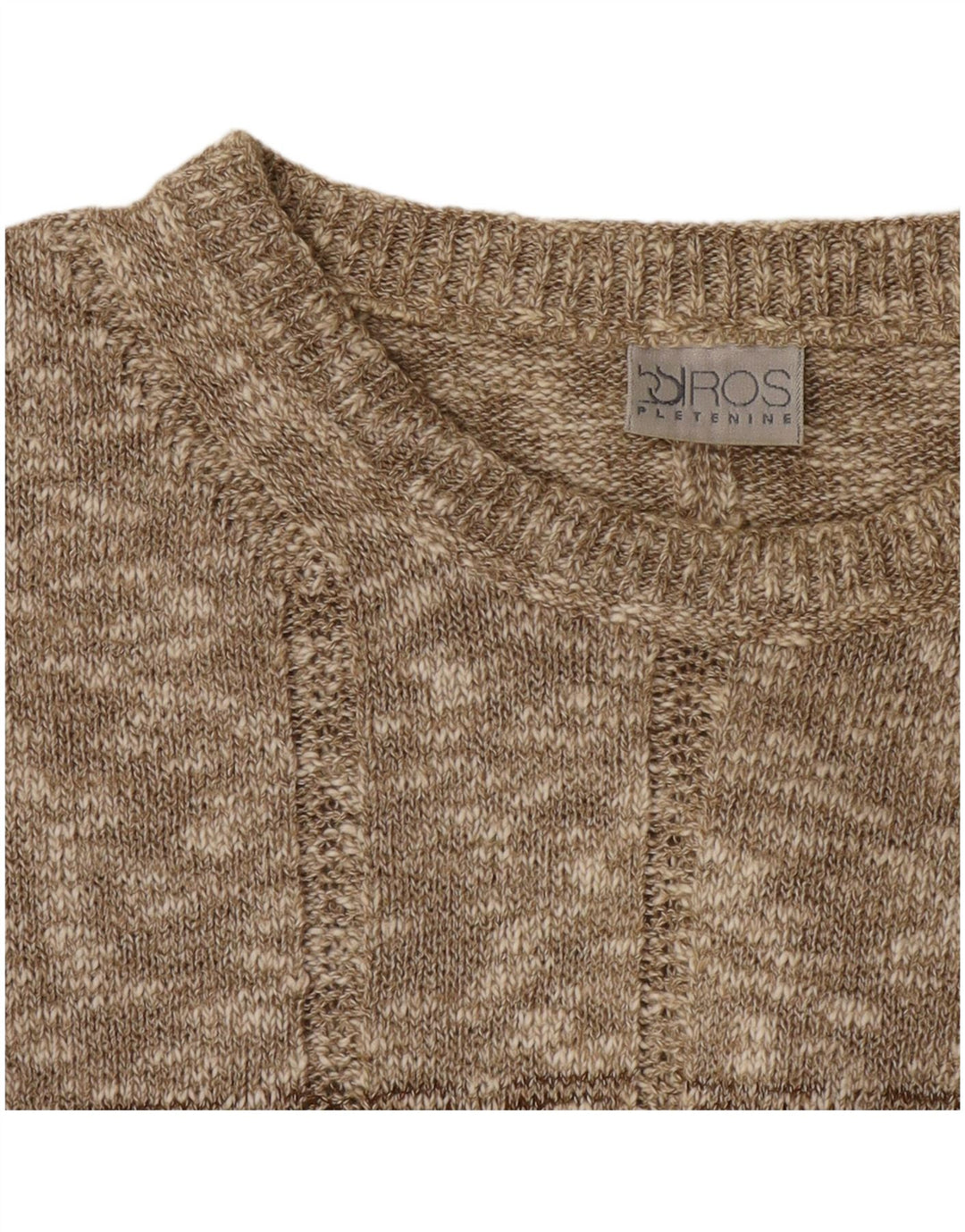 Винтажный мужской свитер с круглым вырезом XL, бежевый в крапинку