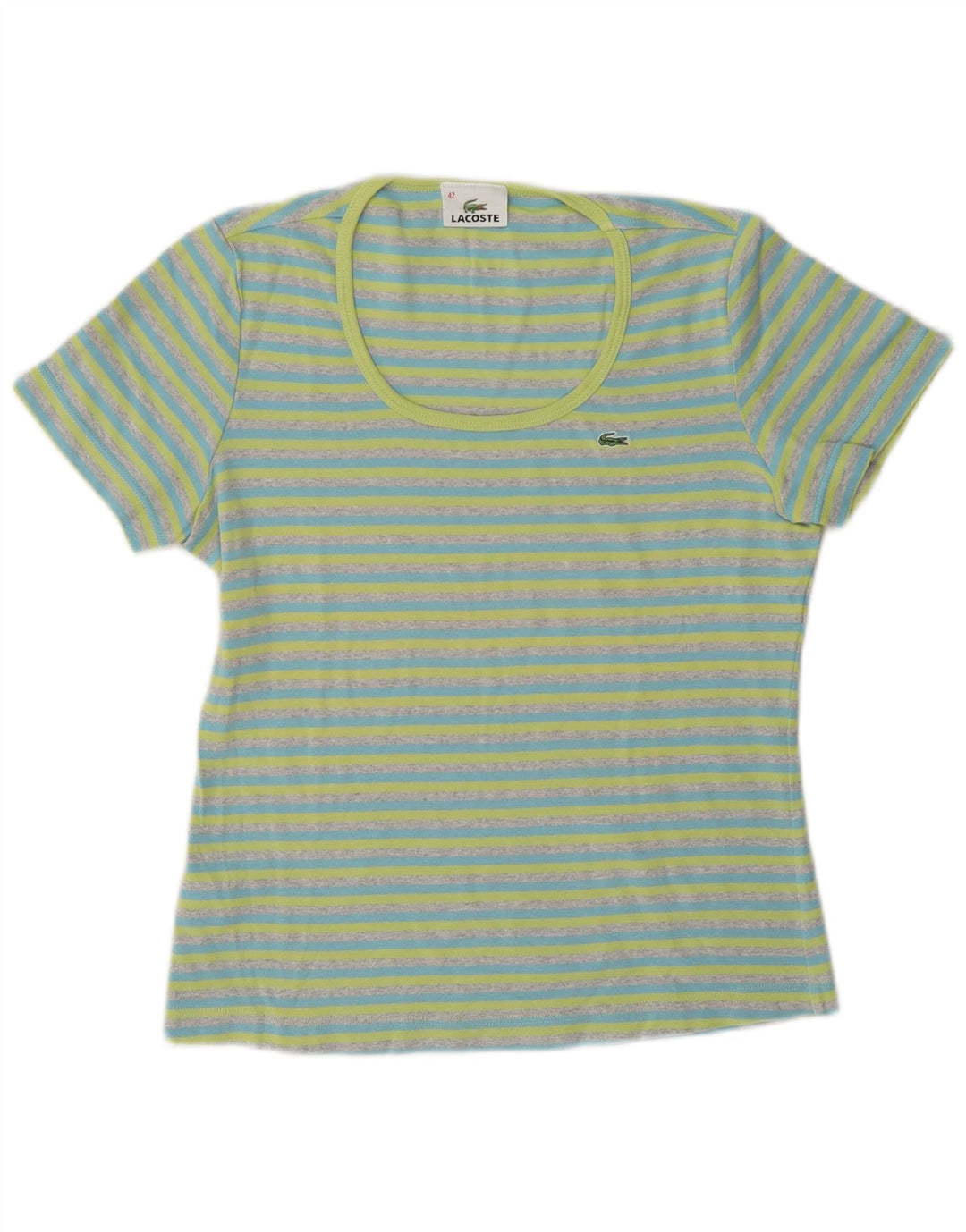 Женская футболка Lacoste, размер 42, большая синяя полоска, хлопок